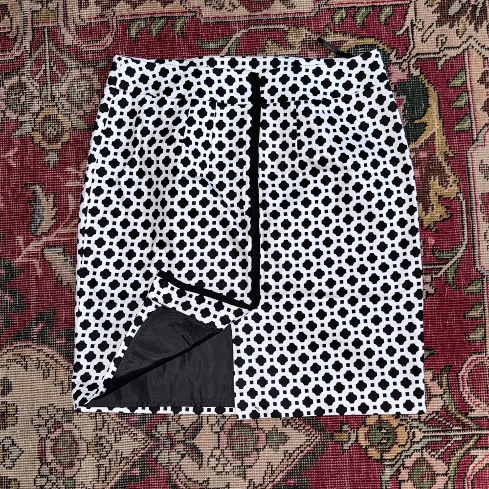 Cynthia Rowley Pencil Skirt Womens 8 Black White Excellent Geometric Lattice Zip